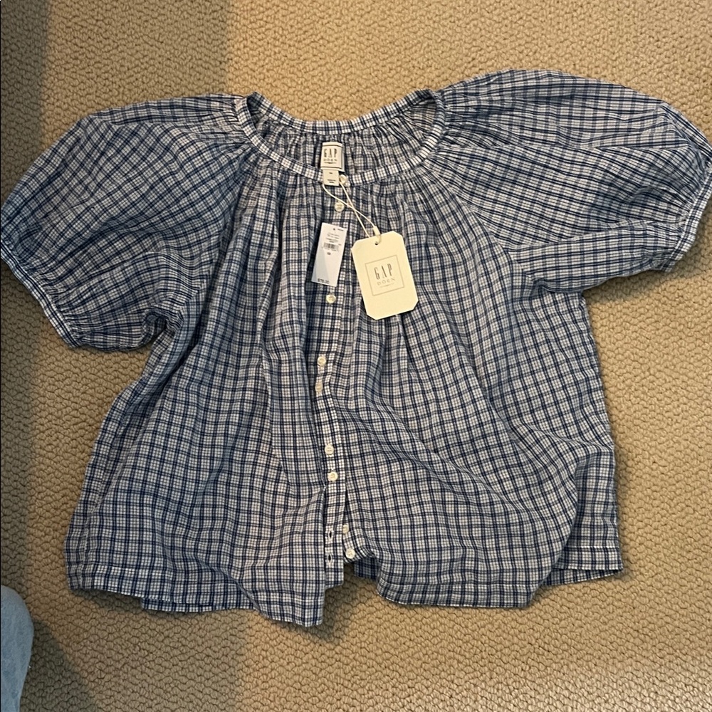 GAP Women's Blue Checkered Blouse